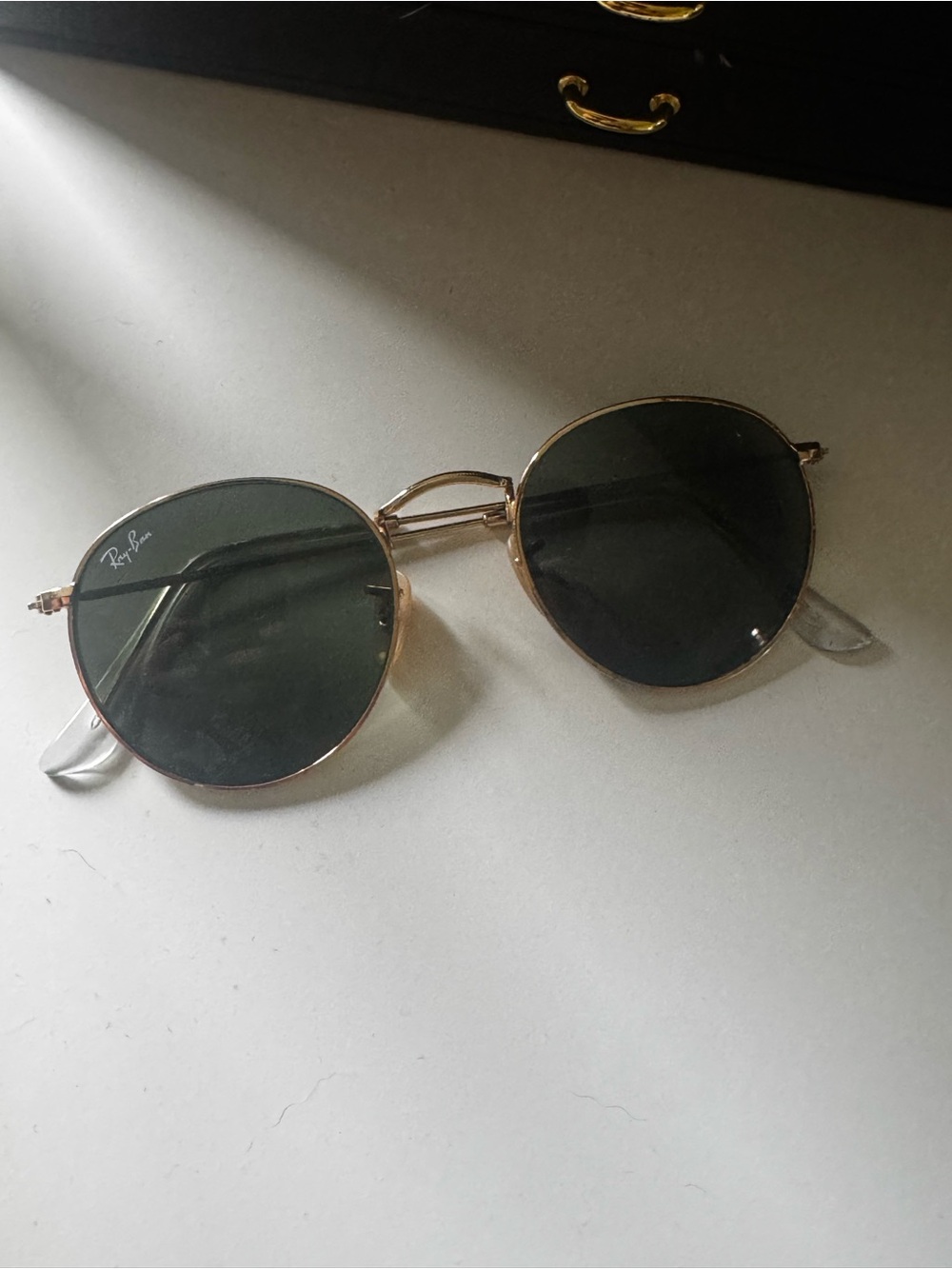 Ray-Ban Gold Frame Sunglasses with Dark Green Lenses